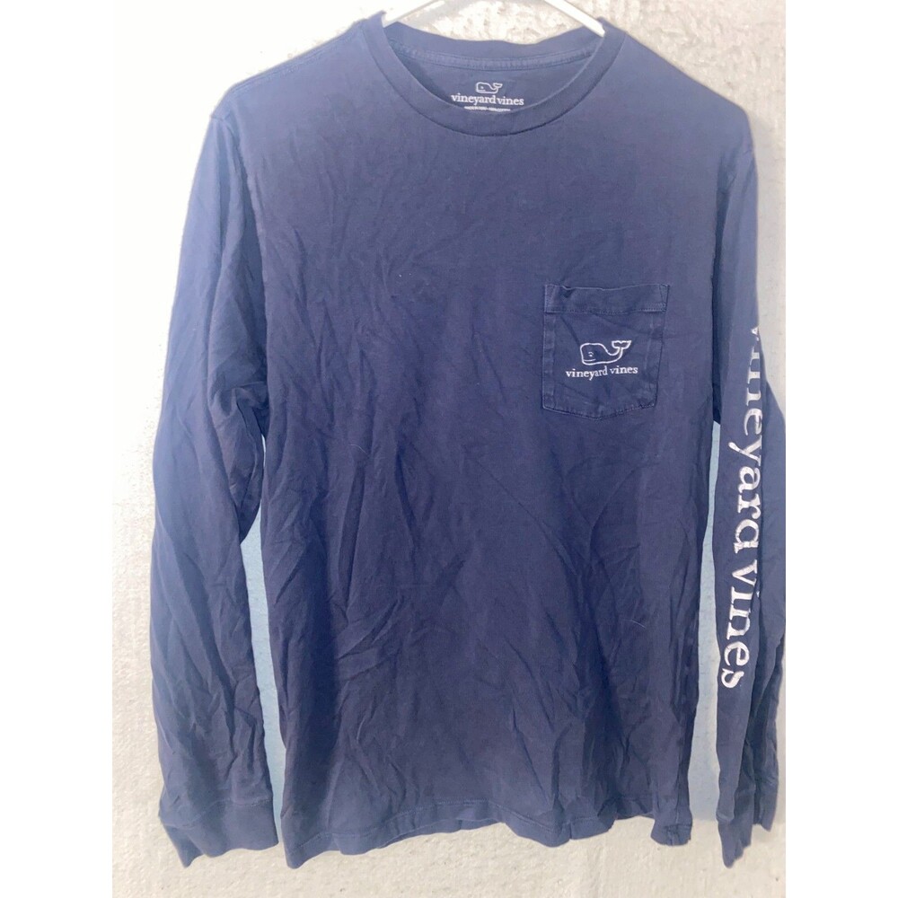 Vineyard Vines Shirt Men's Small Blue Whale Preppy Logo Pocket Long Sleeve